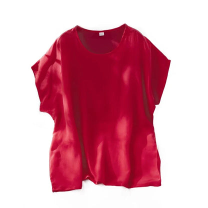 Plus Size Silketopp til Dame – Løs T-skjorte i Mulberry Silk Crepe De Chine
