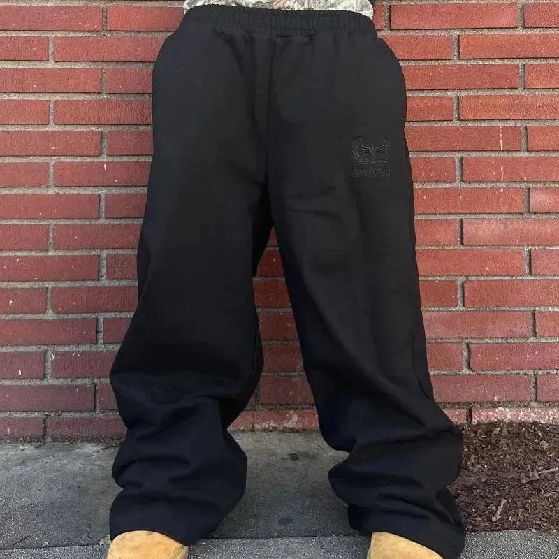 Vintage Harajuku Sweatpants – Broderte Unisex Bukser med Høyt Liv &amp; Vide Ben | Streetwear &amp; Hip Hop Stil