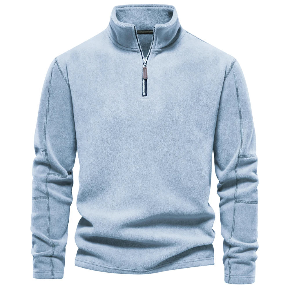 Tykk og varm herre-fleece – halv glidelås, softshell-look til tur og hverdag