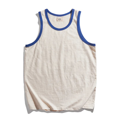 Vintage Slub Cotton Tank Top – 230gsm Ermeløs Topp til Herre