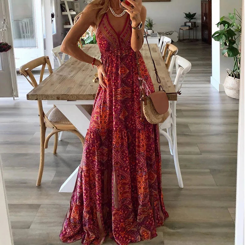 Maxikjole med boho-mønster