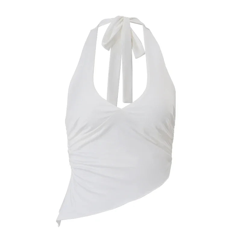 Halter Crop Topp til Dame – Ermeløs V-Hals Camitopp