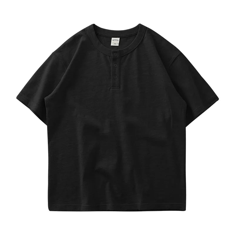 Tykk Henley T-skjorte til Herre – 100% Bomull, Oversized Passform (320g)
