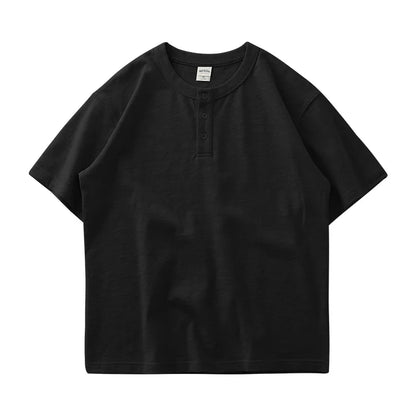 Tykk Henley T-skjorte til Herre – 100% Bomull, Oversized Passform (320g)