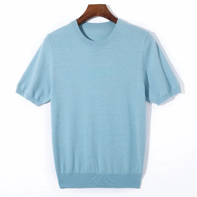 Strikket T-skjorte til Herre – Rund Hals i Ullblanding for Business Casual Stil
