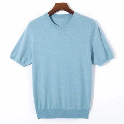 Strikket T-skjorte til Herre – Rund Hals i Ullblanding for Business Casual Stil