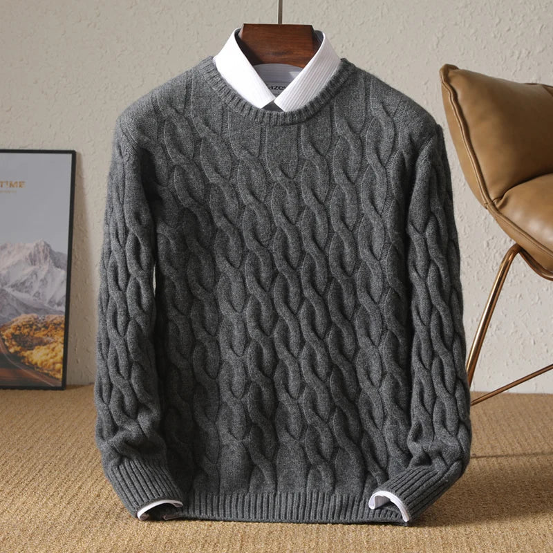 Vintergenser i 100 % Ull for Menn – Myk, Tyk og Løs Passform | Klassisk Rund Hals for Business og Casual Stil