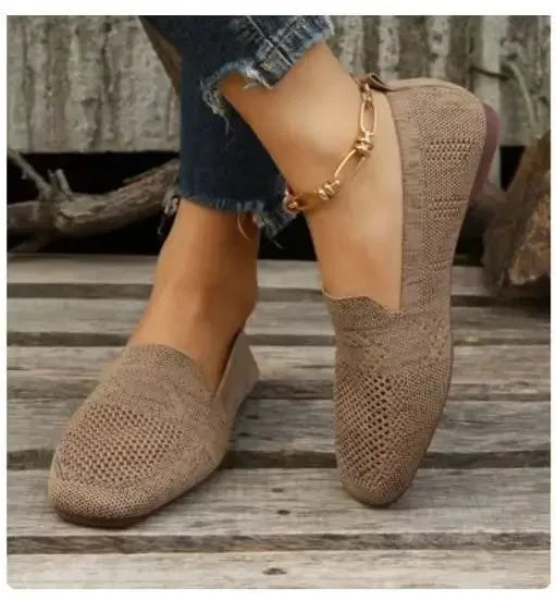 Kvadrattå Mesh Ballerinasko for Dame – Pustende, Myke Slip-on Flats med Strikket Design (2024)