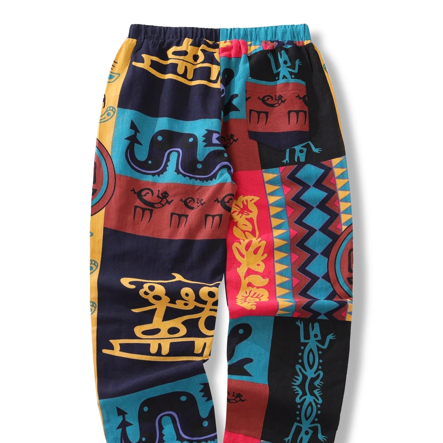 Boho Linbukser for Herre – Lettere Sommerbukser med Tribal Print &amp; Snor i Midjen | Komfortable Joggebukser i Bomullsblanding