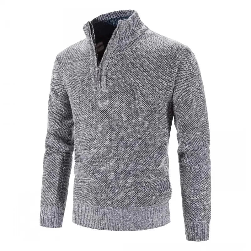 Strikkegenser for Menn – Tykk Høst/Vinter Genser med Glidelås og Høy Hals | Slim Fit &amp; Ensfarget Elegant Design