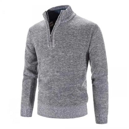 Strikkegenser for Menn – Tykk Høst/Vinter Genser med Glidelås og Høy Hals | Slim Fit &amp; Ensfarget Elegant Design