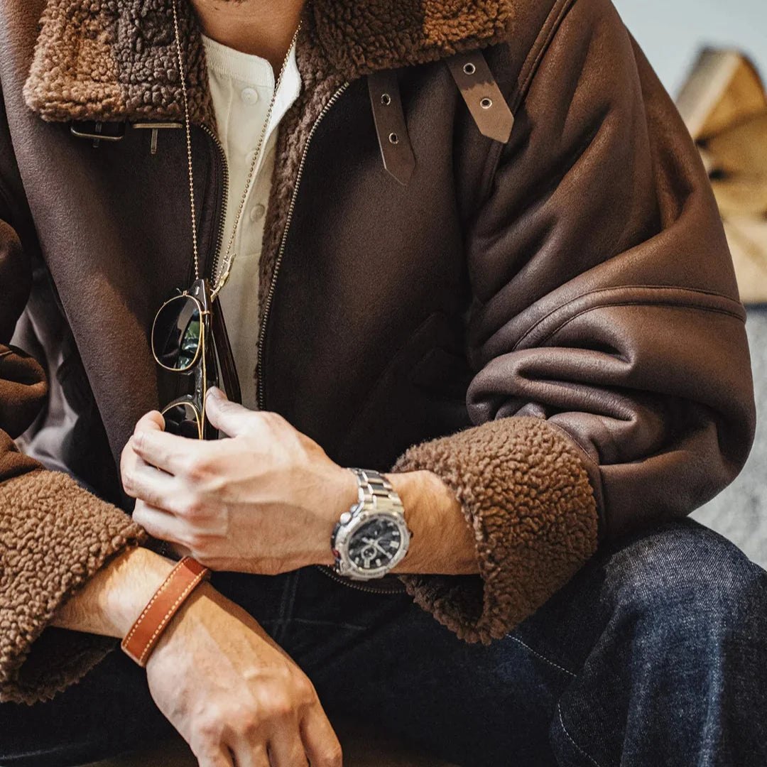 Vintage B3 Bomberjakke til Herre – Fôret Skinnjakke med Fleece