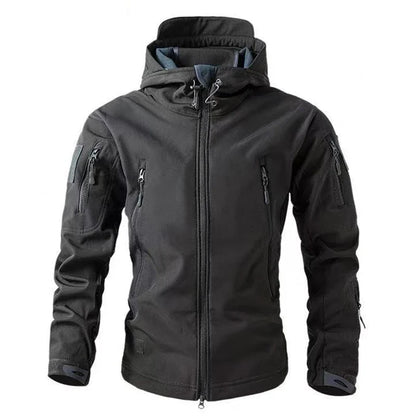 Vanntett Softshell Jakke for Menn – Varm og Vindtett Turjakke med Hette | Perfekt til Fiske, Jakt, Ski og Friluftsliv