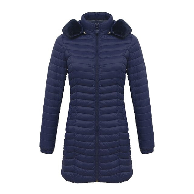 Lang parkas med pelshette Casual lette kåper