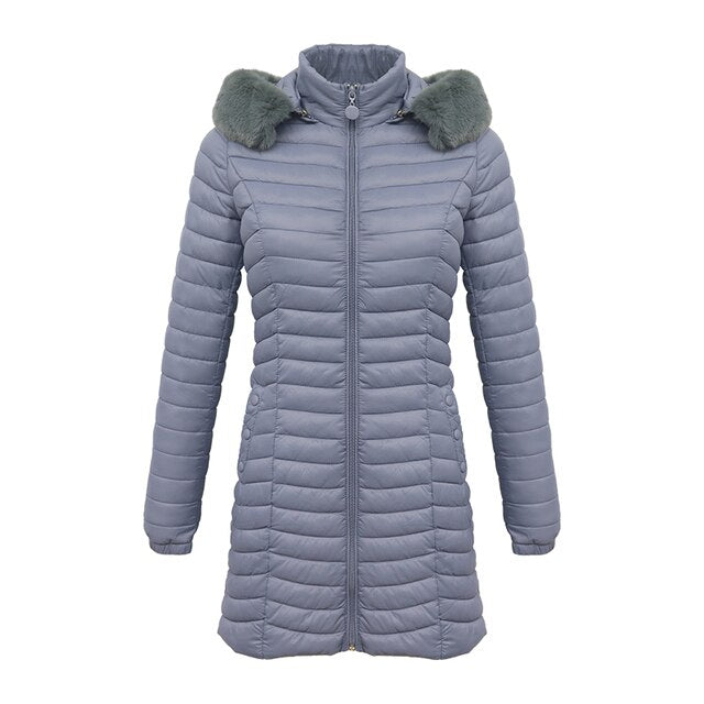 Lang parkas med pelshette Casual lette kåper