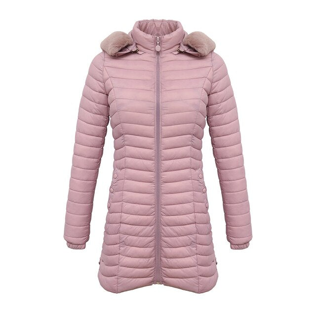 Lang parkas med pelshette Casual lette kåper