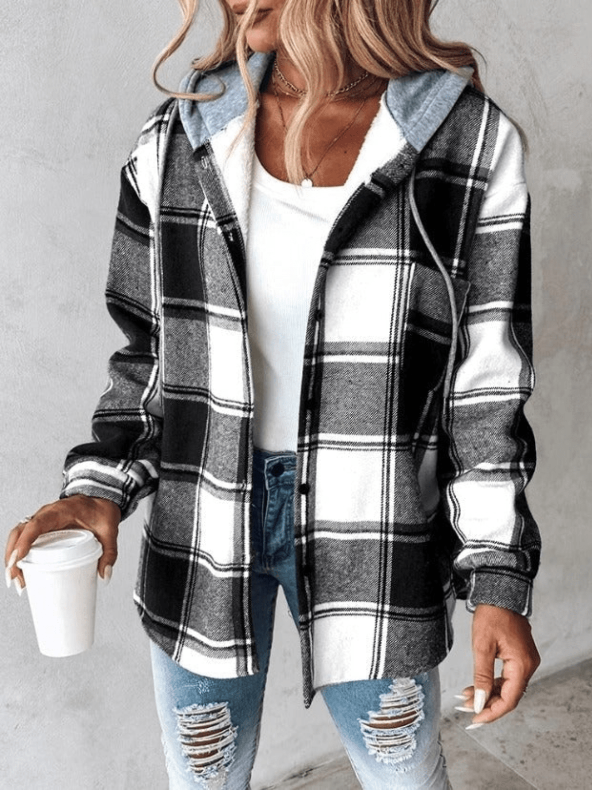 Rutet hettejakke for kvinner
