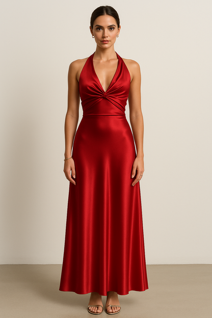 Satin Halter Prom Maxi Kjole