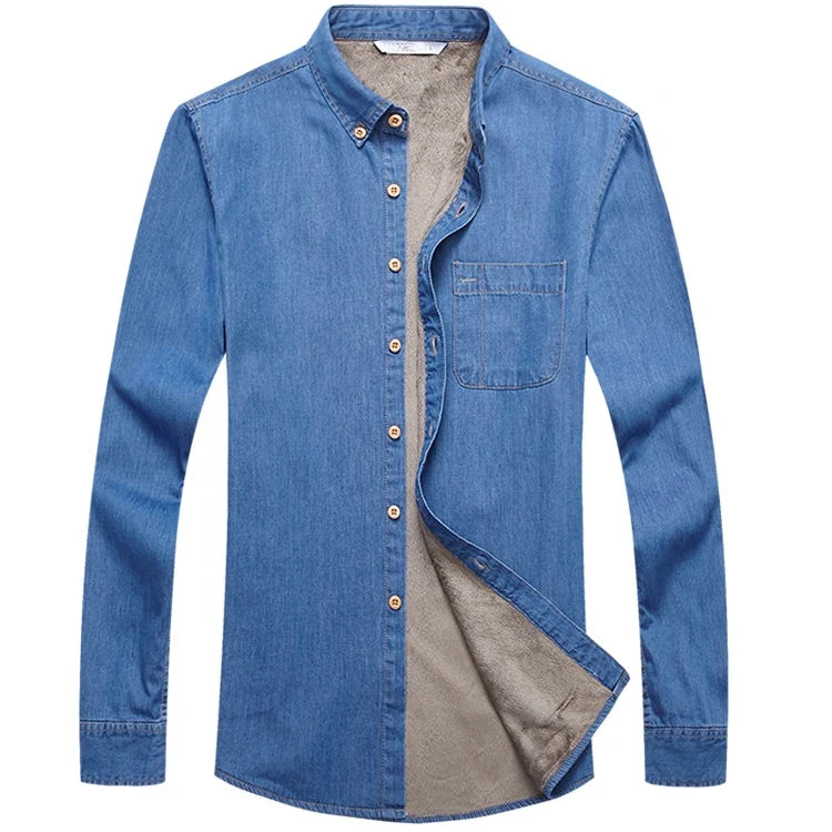 Vinter Denimskjorte for Menn – Fôret med Myk Fleece | Tøff Cowboy-skjorte i Tykk Denim som Holder Deg Varm