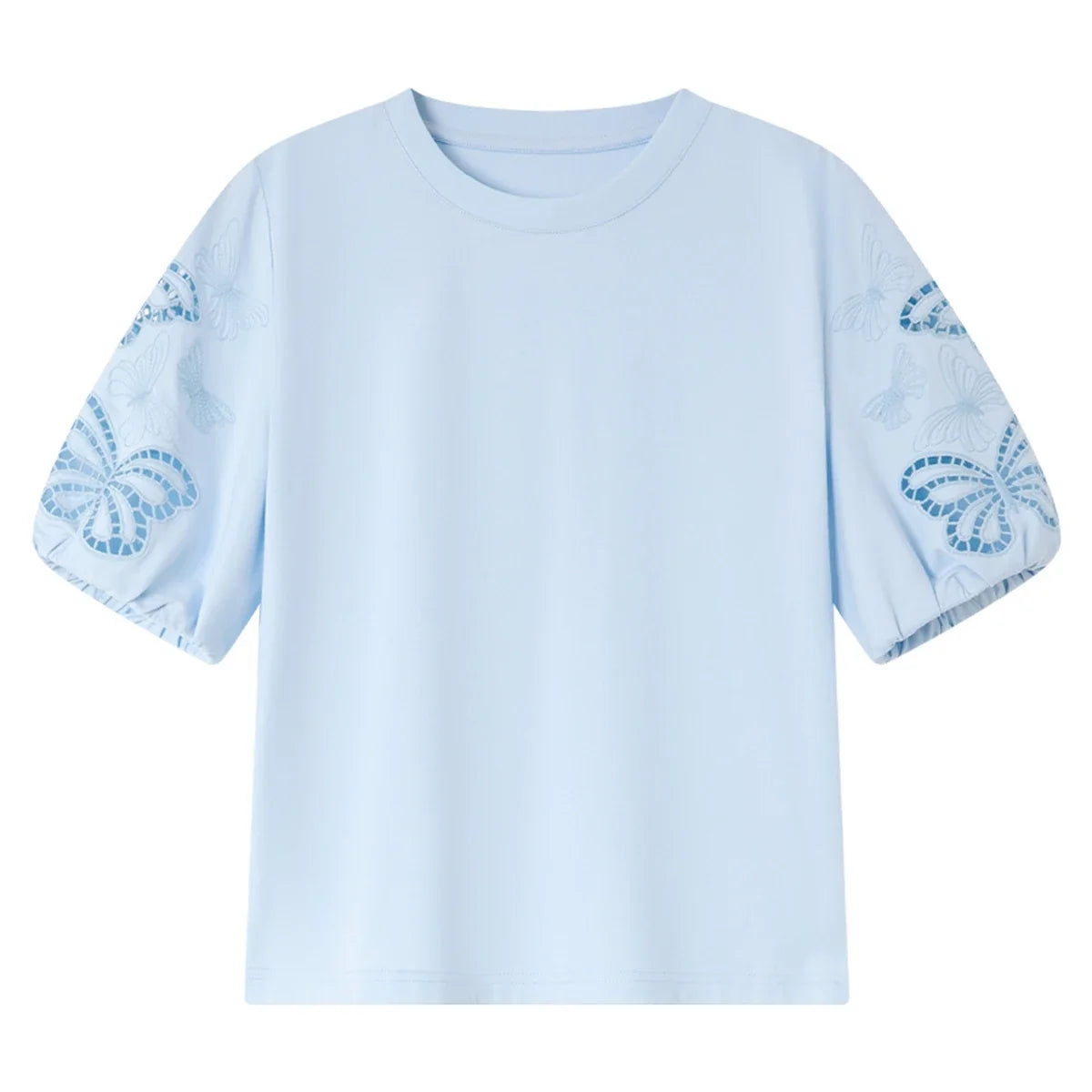 Hvit T-skjorte til Dame med Sommerfuglbroderi – Elegant Hollow Out Sommerstil