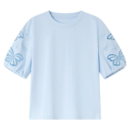 Hvit T-skjorte til Dame med Sommerfuglbroderi – Elegant Hollow Out Sommerstil