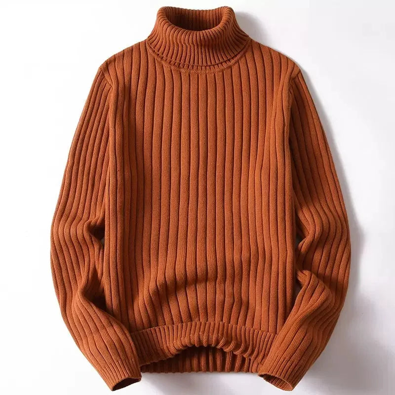 Høyhalset Genser for Menn – Tykk Strikkegenser i Ensfarget Design | Varm Vintergenser i Store Størrelser (opptil 4XL)