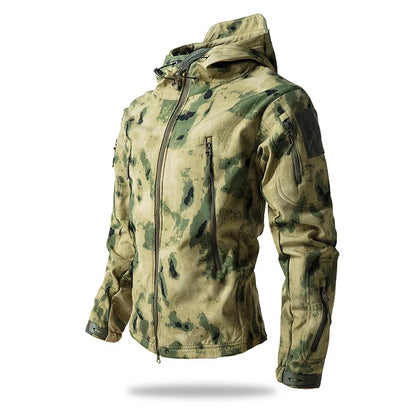 Softshell Taktisk Jakke – Vanntett &amp; Vindtett med Fleecefor | Herre Camouflage Hettejakke til Jakt &amp; Friluft