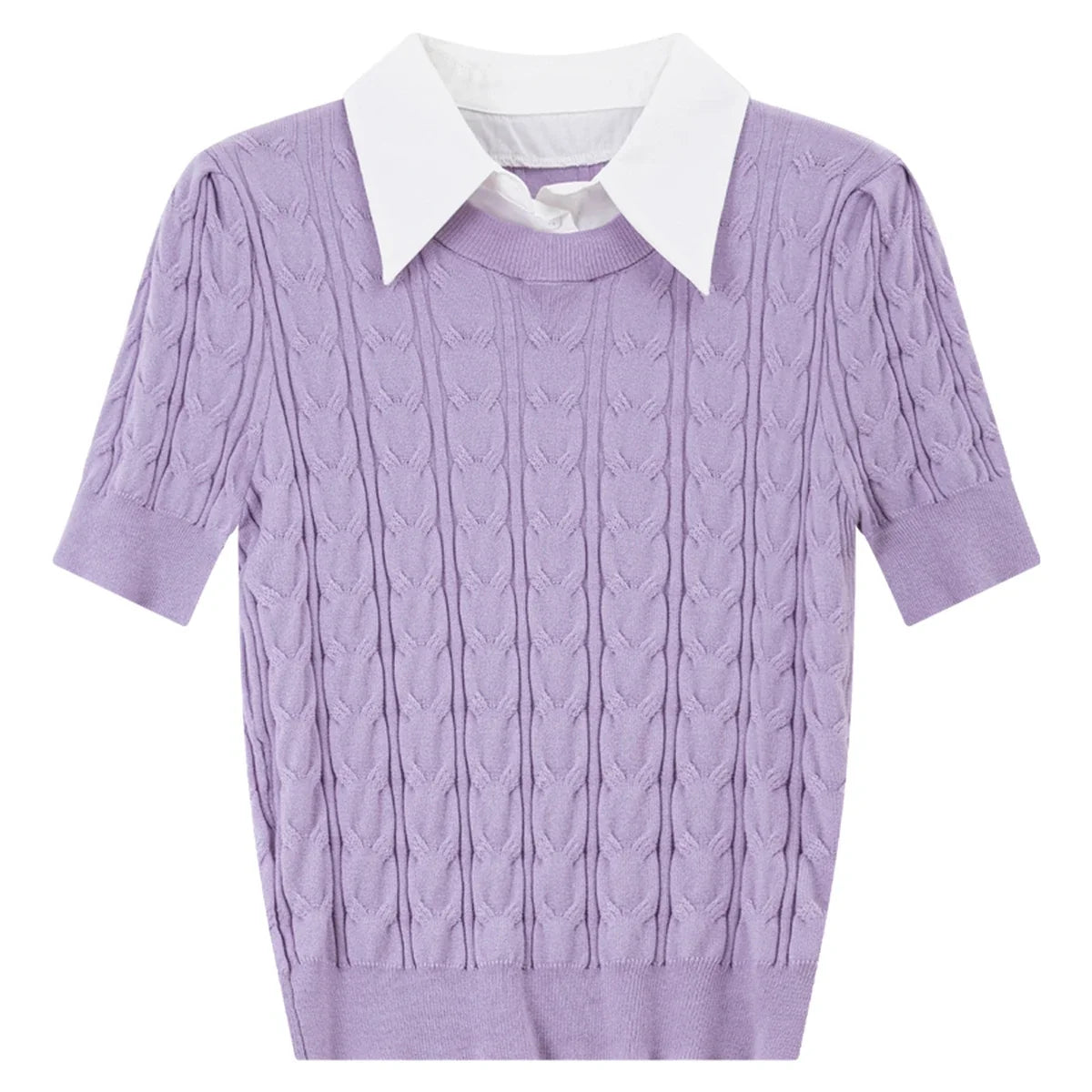 Strikket T-skjorte til Dame – Fake Two-Piece &amp; Strukturert Kabeldesign