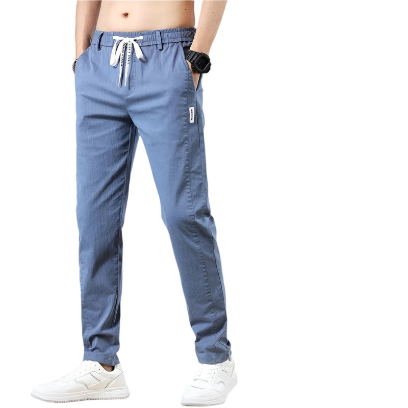 Klassiske Herrebukser i Bomull – Ensfarget, Full Lengde og Perfekte til Business Casual – Khaki