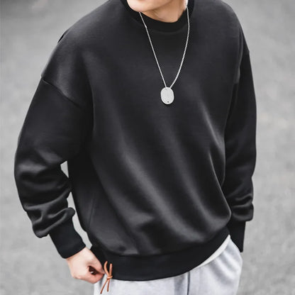 Retro Workwear Genser for Menn – Grå Off-Shoulder Sweatshirt i Space Cotton | Moderne Streetwear uten Hette