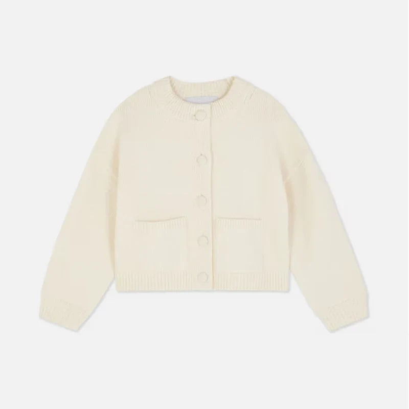 Klassisk strikkecardigan – rund hals, hel erme, løs passform (dame)