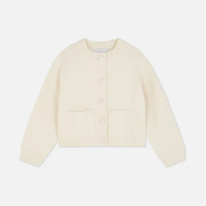Klassisk strikkecardigan – rund hals, hel erme, løs passform (dame)