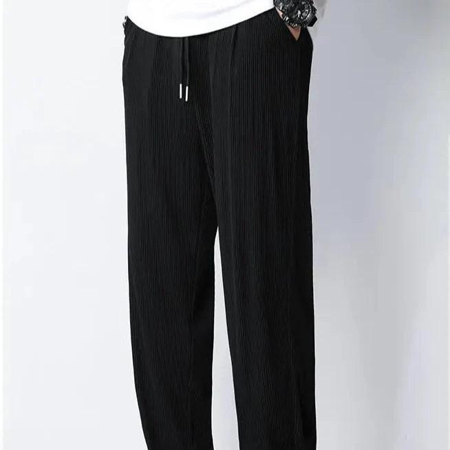 Hvite Ice Silk Sommerbukser for Herre – Lette, Vide Streetwear Bukser