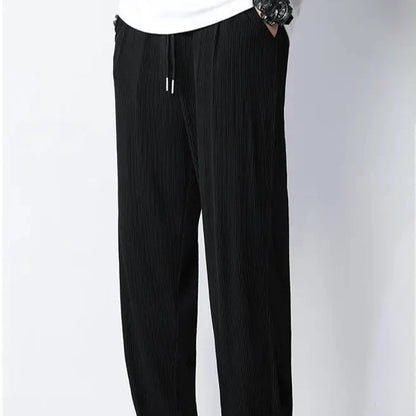 Hvite Ice Silk Sommerbukser for Herre – Lette, Vide Streetwear Bukser
