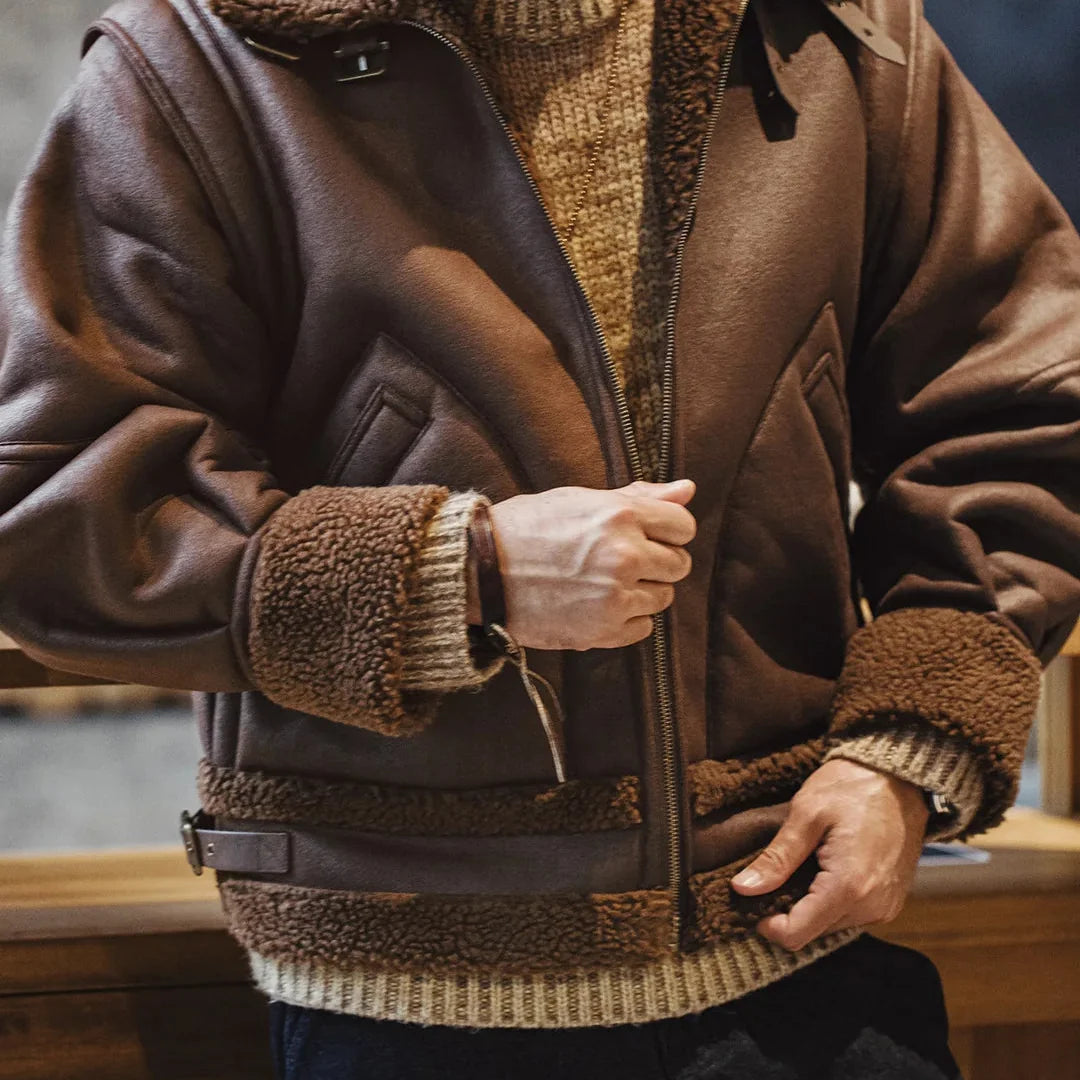 Vintage B3 Bomberjakke til Herre – Fôret Skinnjakke med Fleece