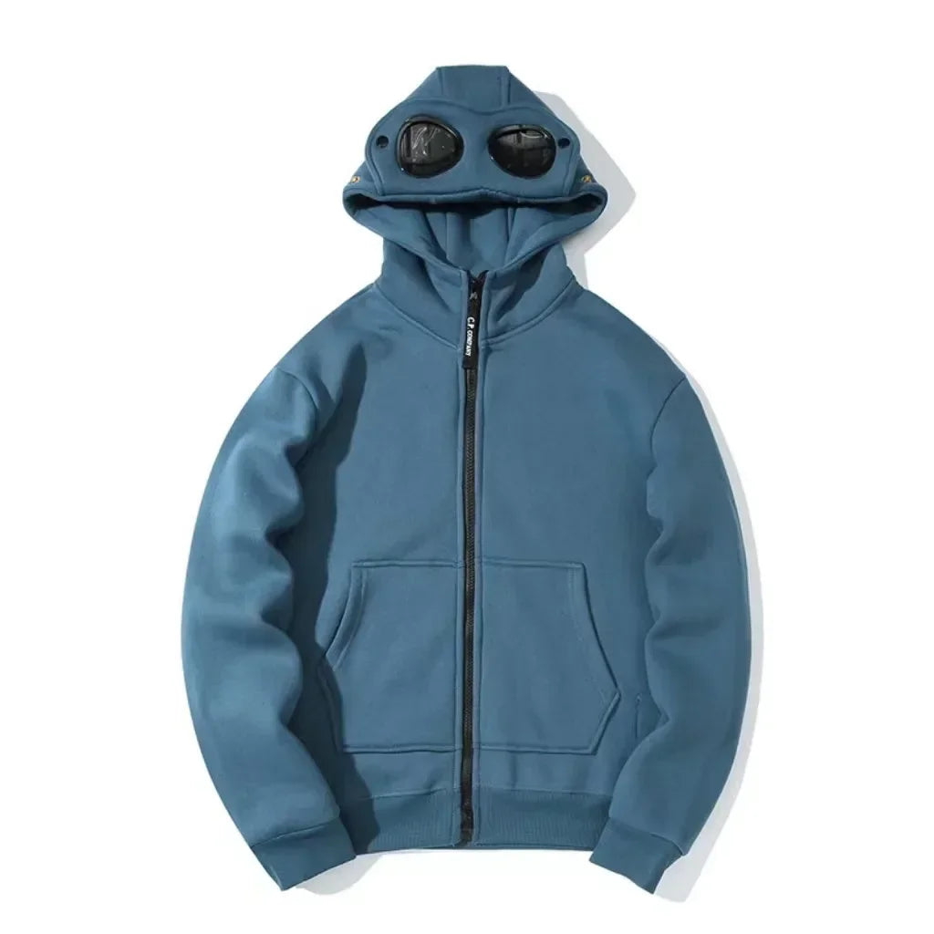 Unisex Hettegenser med Glidelås og Fleecefôr – Varm Hip-Hop Cardigan med Lue til Høst og Vinter
