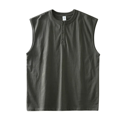 Ermeløs Henley T-skjorte til Herre – 100% Bomull Oversized Singlet