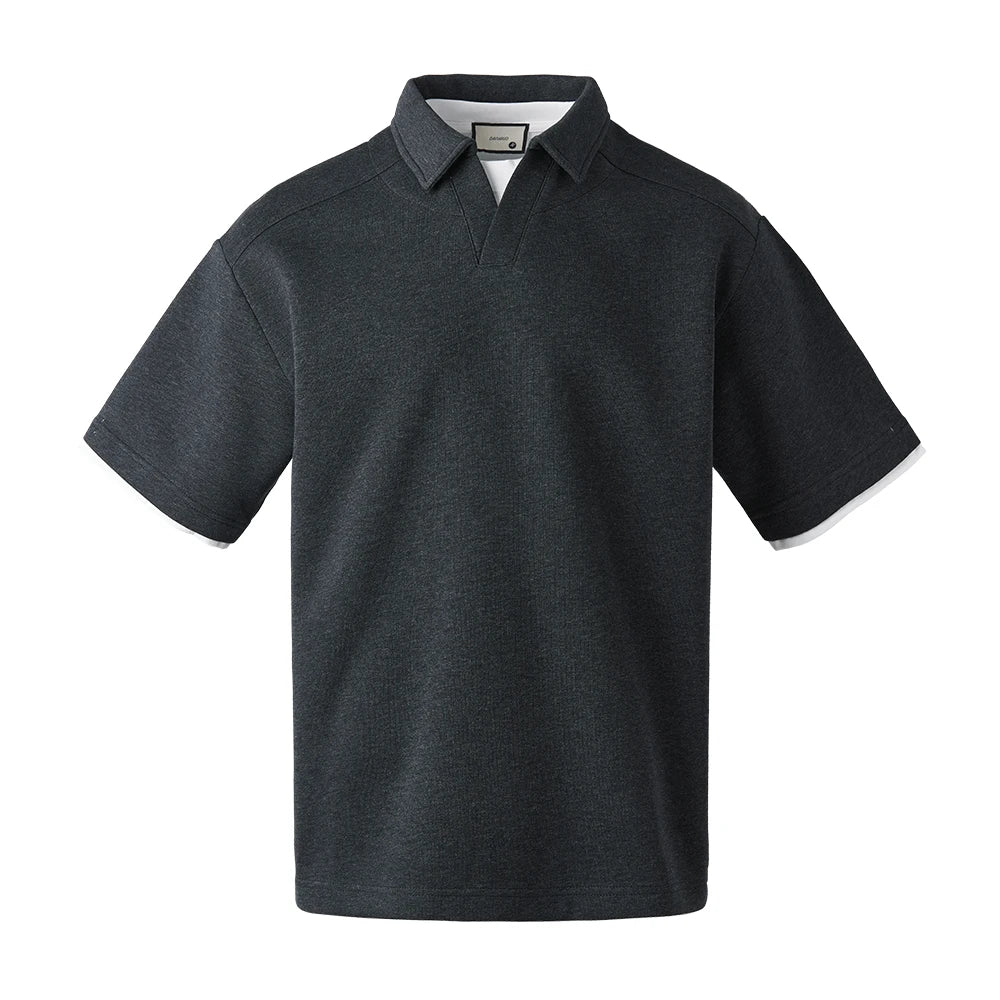 Polo T-skjorte til Herre – Retro Kortermet Topp med Lag-på-Lag Effekt