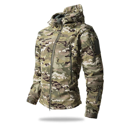 Softshell Taktisk Jakke – Vanntett &amp; Vindtett med Fleecefor | Herre Camouflage Hettejakke til Jakt &amp; Friluft