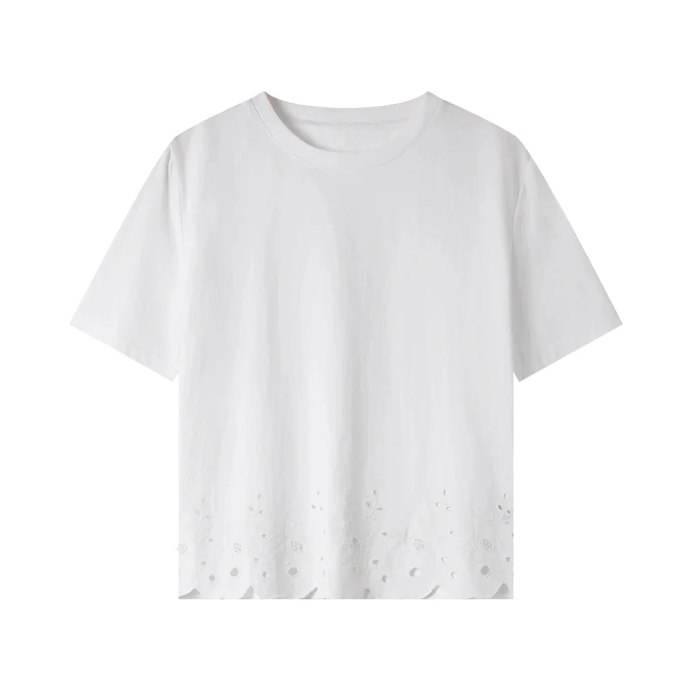 Basic T-skjorte til Dame – Med Brodert Hem &amp; Elegant Hverdagsstil