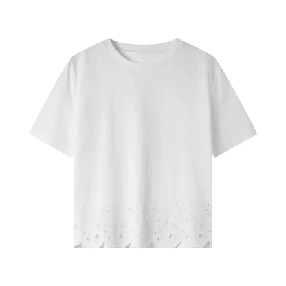 Basic T-skjorte til Dame – Med Brodert Hem &amp; Elegant Hverdagsstil