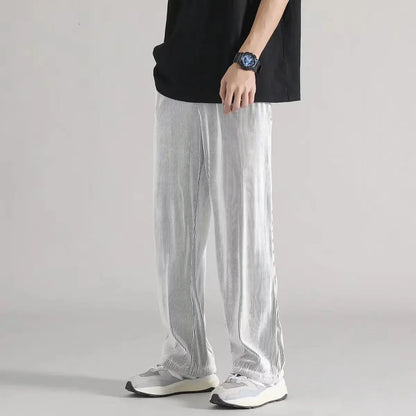 Hvite Ice Silk Sommerbukser for Herre – Lette, Vide Streetwear Bukser