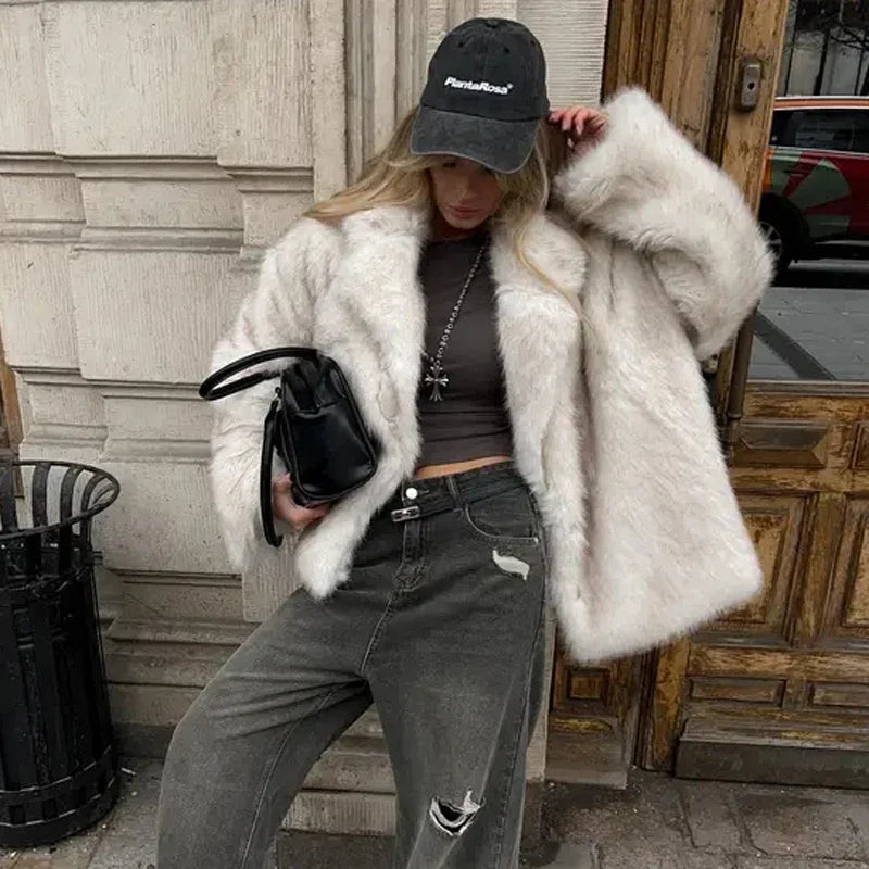 Lang Pelsjakke for Kvinner – Street Style Fluffy Fuskepels | Myk, Tykk og Varm Kåpe til Høst og Vinter