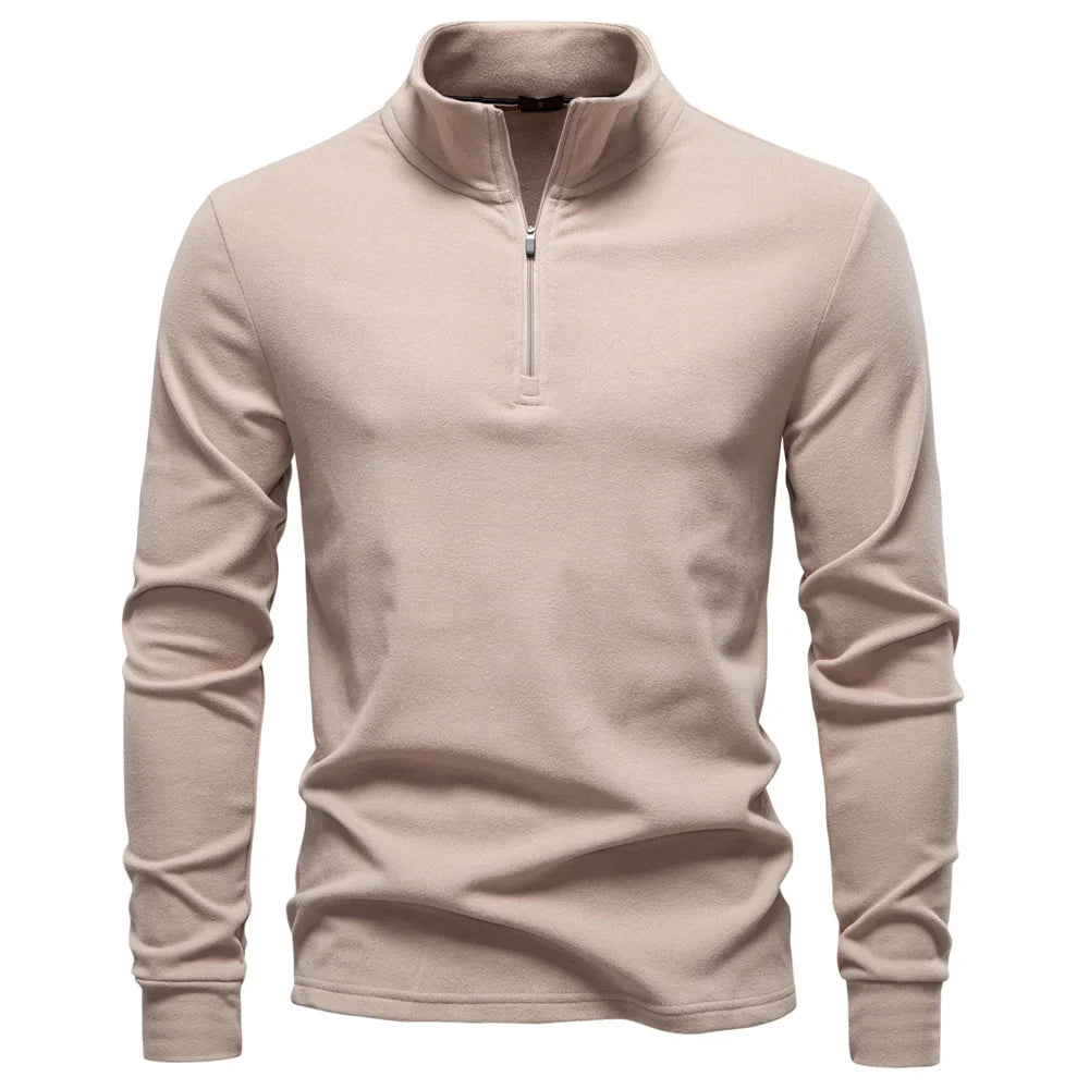 Herre Softshell Genser med Glidelås – Ensfarget Varm og Pustende Pullover | Komfortabel Streetwear Jakke til Høst og Vinter