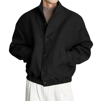Herrejakke – Ensfarget med Ståkrage &amp; Knapper | Koreansk Streetwear i Casual Stil (S–5XL)