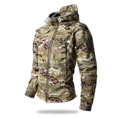 Softshell Taktisk Jakke – Vanntett &amp; Vindtett med Fleecefor | Herre Camouflage Hettejakke til Jakt &amp; Friluft