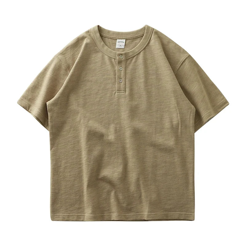 Tykk Henley T-skjorte til Herre – 100% Bomull, Oversized Passform (320g)
