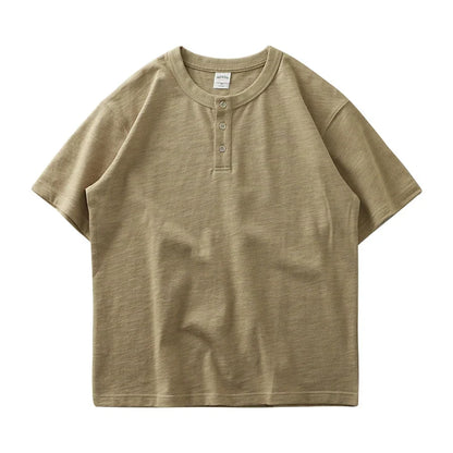 Tykk Henley T-skjorte til Herre – 100% Bomull, Oversized Passform (320g)