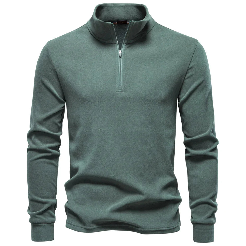 Herre Softshell Genser med Glidelås – Ensfarget Varm og Pustende Pullover | Komfortabel Streetwear Jakke til Høst og Vinter