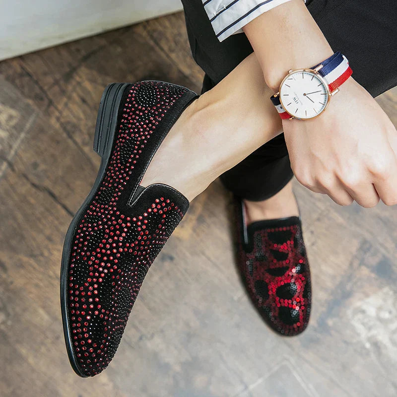 Loafers med rhinestone-utsmykning